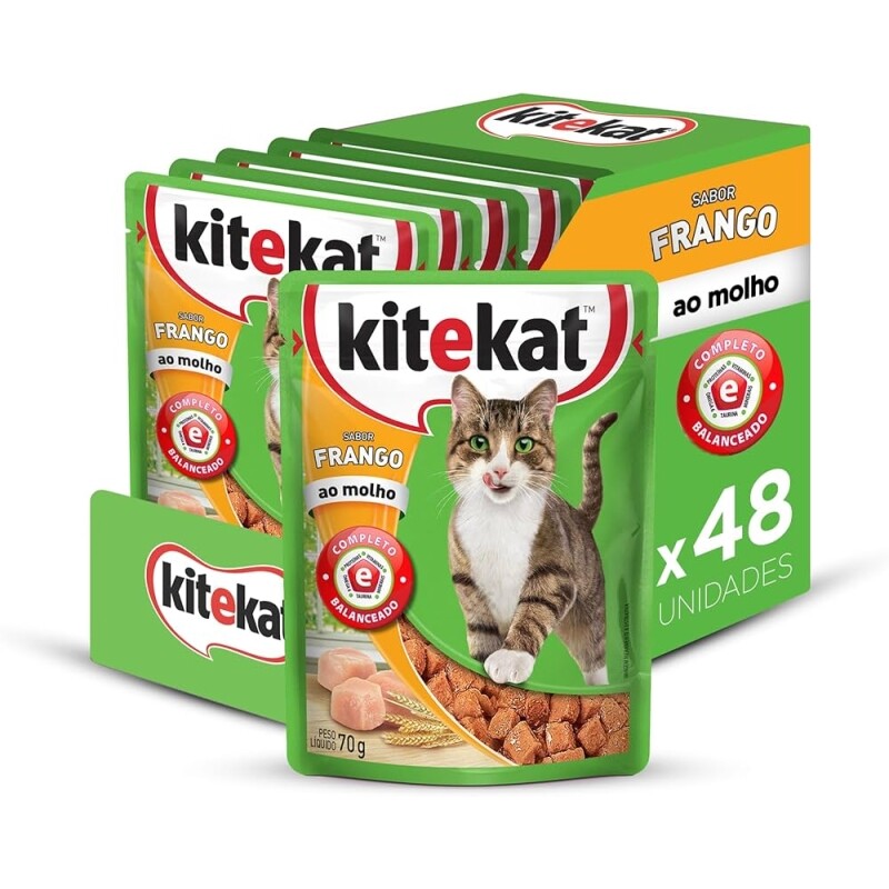 Pack Ração Úmida Kitekat Sachê Frango ao Molho para Gatos Adultos 70g - 48 unidades