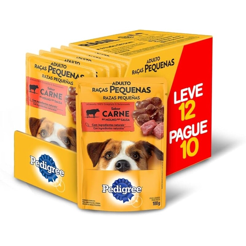 Sachê Ração Úmida Pedigree Carne Ao Molho Para Cães Adultos De Raças Pequenas - 12 Unidades