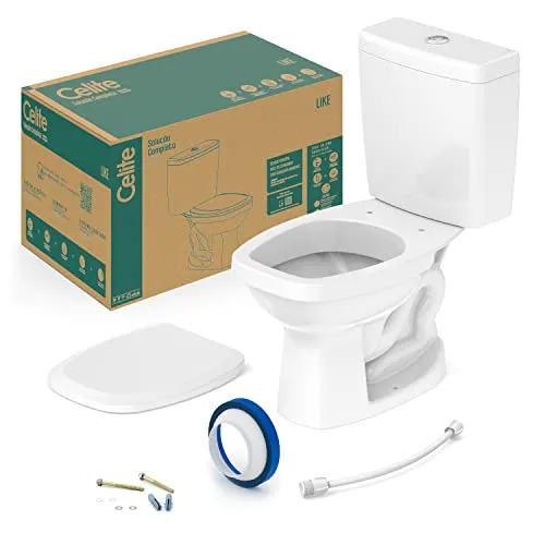 Celite 1647230010300 - Kit Bacia com Caixa, Assento Polipropileno e Complementos de Instalação Like, 36 x 61 x 74 cm, Branco