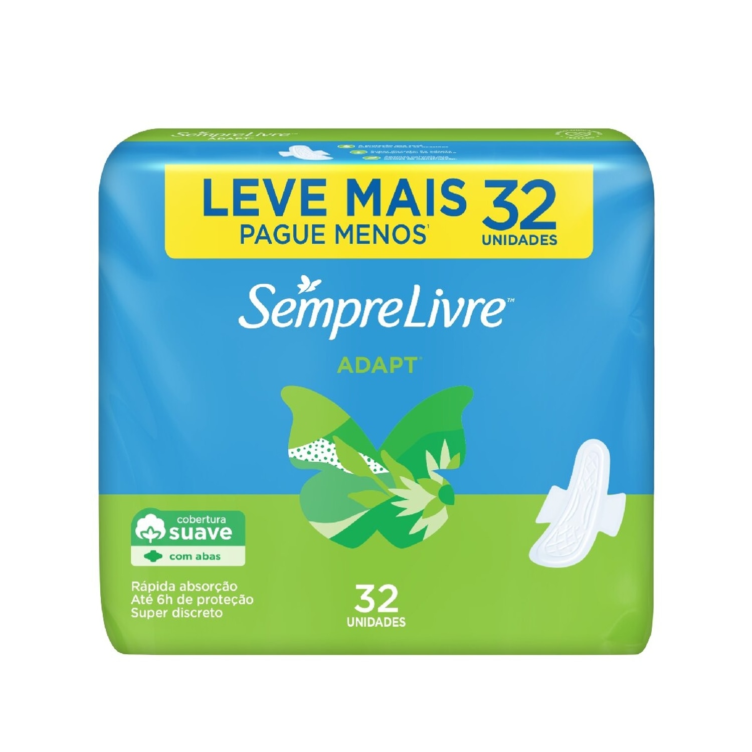 Absorvente Sempre Livre Adapt Suave Com Abas 32 Unidades Leve mais Pague menos