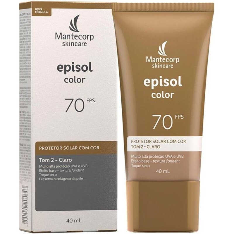 MANTECORP - Protetor Solar Facial Episol Color FPS 70 - Efeito Base Alta Proteção UVA e UVB Toque Seco Rápida Absorç
