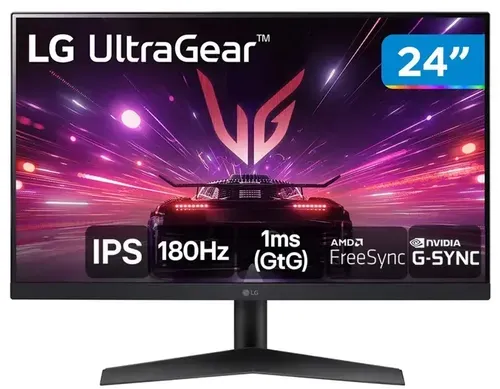 [Cliente Ouro] Monitor Gamer 180Hz UltraGear 1ms (GtG) LG 24GS60F-B.AWZM 24" Full HD IPS HDMI DisplayPort FreeSync 24GS60F-B