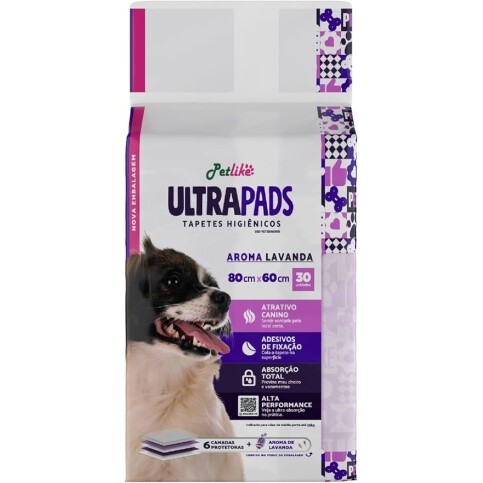 Tapete Higiênico Para Cães Ultra Pads Aroma de Lavanda para Cães 80cmx60cm 30 Unidades