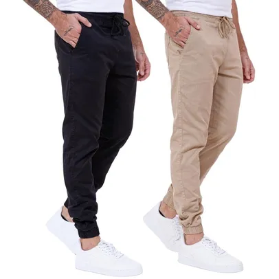 Kit 2 Calças Jogger Jeans Sarja Masculina Com Punho