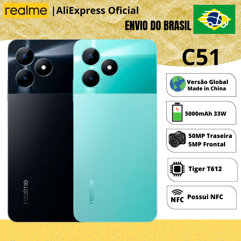 Smartphone Realme C51 4G 4GB RAM 256GB Versão Global