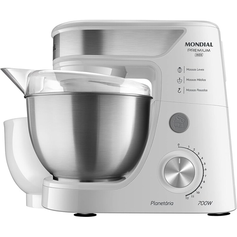 Batedeira Planetária Mondial Branco/Inox 700W 110V - BP-02P-W-TI