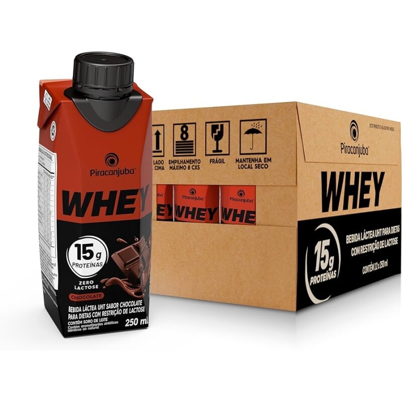 Pack de Whey Zero Lactose Chocolate 15g Piracanjuba 250ml - 12 Unidades