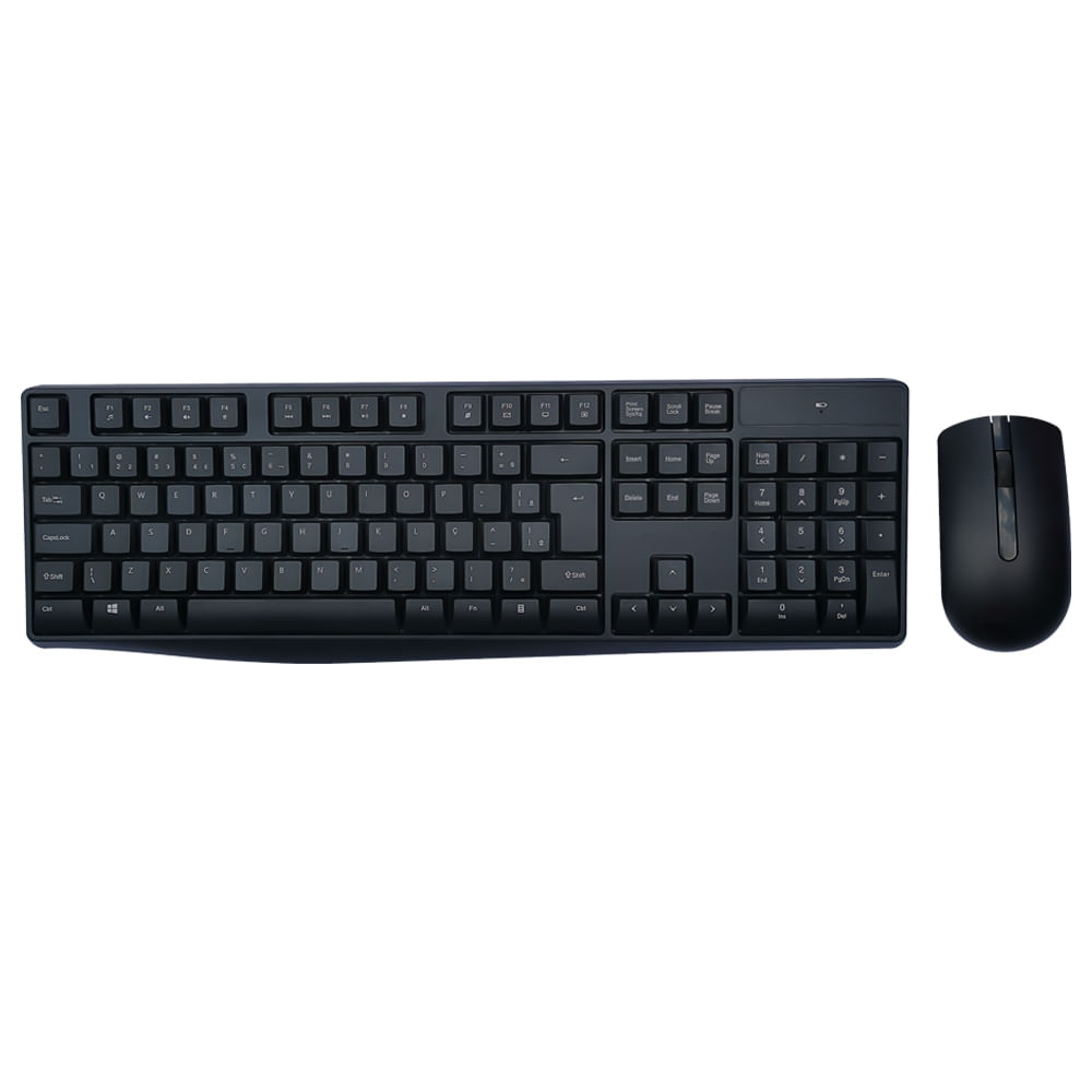 Kit Combo Teclado e Mouse Sem Fio Slim Sem Marca Multimídia Conexão Usb 1600dpi c\/ Pilha Inclusa Preto