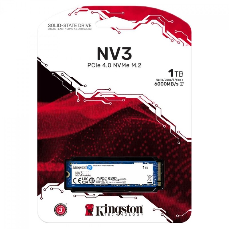 SSD Kingston NV3 1TB M.2 NVMe 2280 PCIe 4.0 Leitura 6000MBs e Gravação 4000MBs SNV3S/1000G