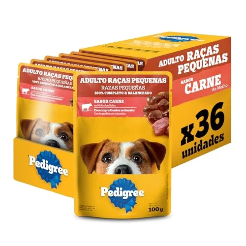 Pack de Ração Úmida Pedigree Sachê Carne ao Molho para Cães Adultos de Raças Pequenas, 36 sachês de 100 g