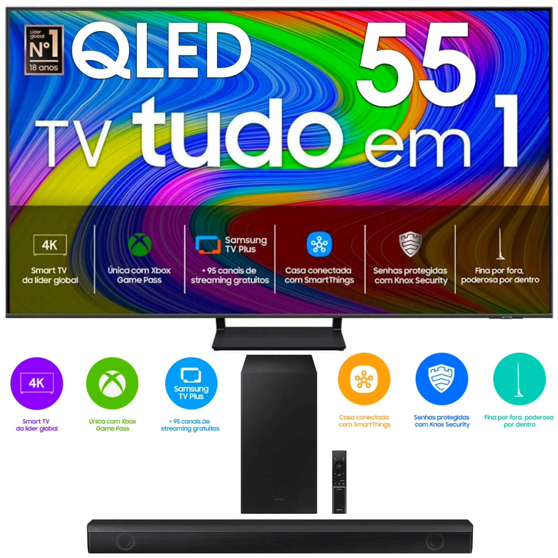 COMBO: Samsung Smart TV 55 QLED 4K 55Q65D 2024 + Soundbar Hw-B550/Zd