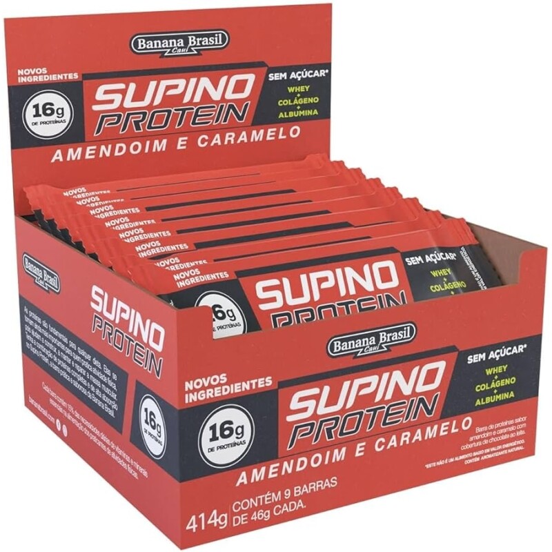 Banana Brasil Display Supino Protein Amendoim Com Caramelo Max Caixa Com 9 Unidades De 46G