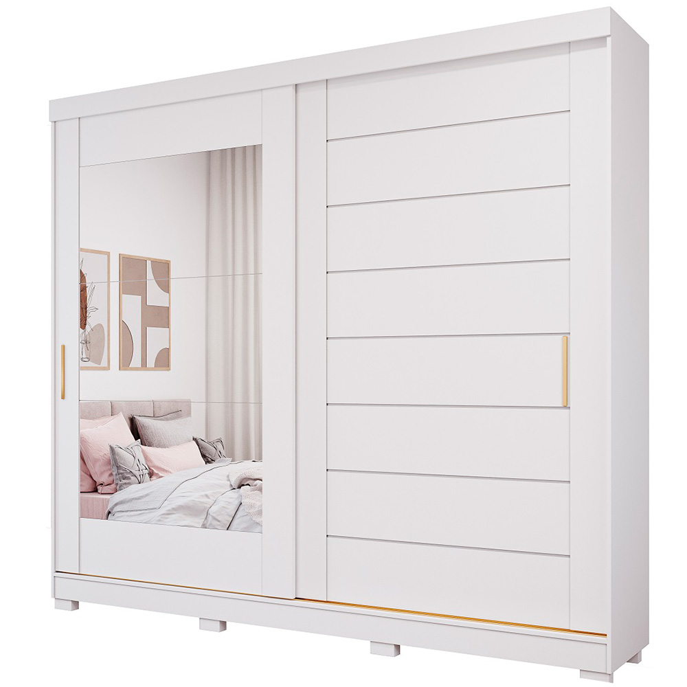 Guarda-Roupa Casal 2 Portas Correr 8 Gavetas Mdf Espelho Florença Panan - Branco