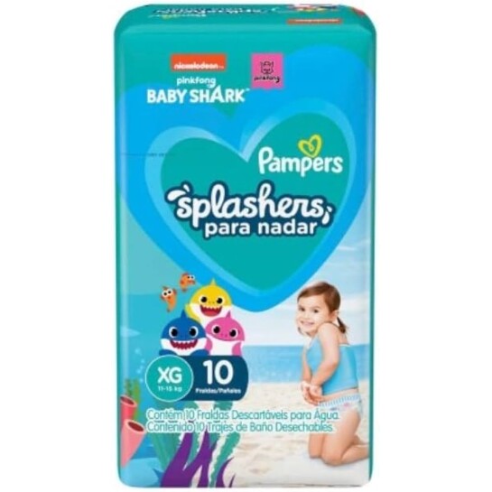 Fraldas Descartáveis Para Água Pampers Splashers Baby Shark G-XG - 10 Unidades