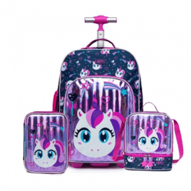 Kit Mochila Estojo Carrinho Unicornio Sweet Garden