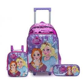 Kit Mochila Rodinha Infantil Princesa Lancheira E Estojo