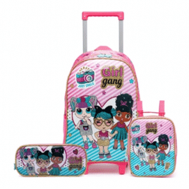 Kit Mochila Infantil Feminina De Rodinha Reforçada