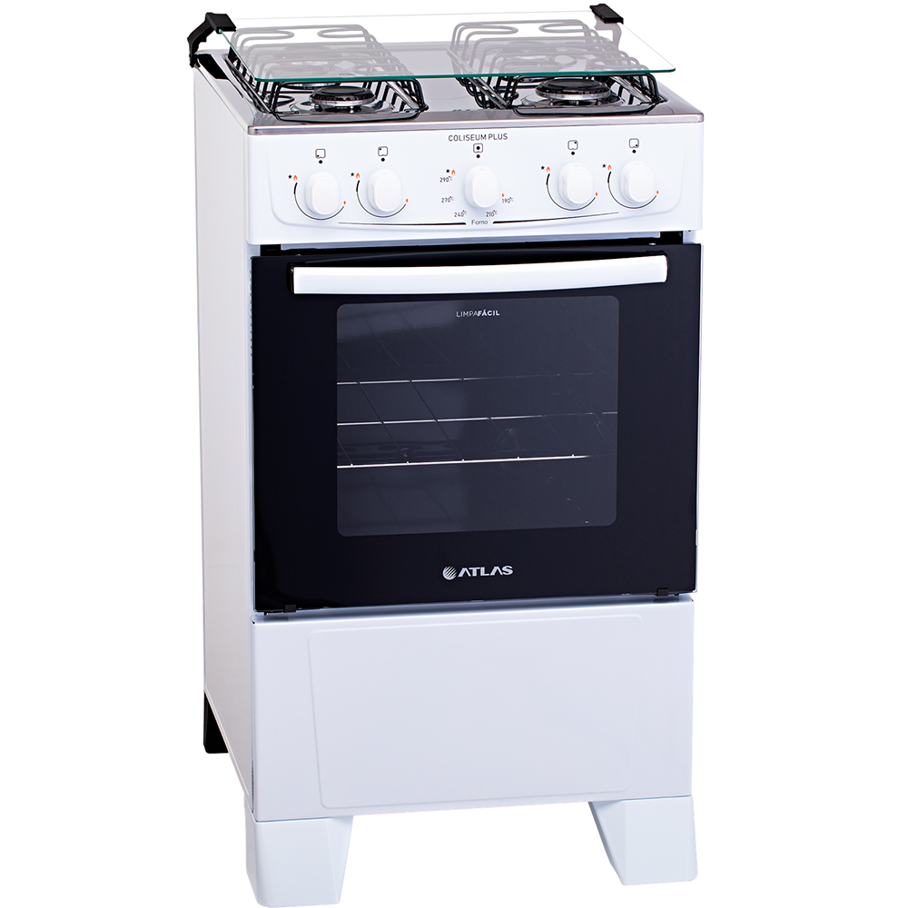 Fogão Atlas Coliseum Plus 4 Bocas Acendimento Manual Mesa De Inox Forno 50L - Branco