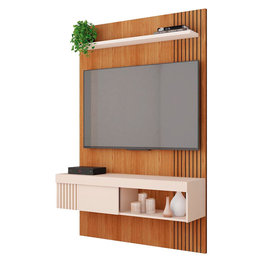 Painel Para Tv Até 45" Com Porta Deslizante Jade Caemmun - Freijo/Off White