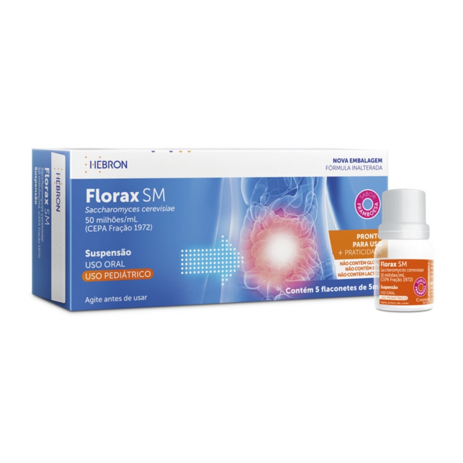 Florax SM Pediatrico Framboesa 50MI Suspensao Oral 5 Flaconetes 5ml