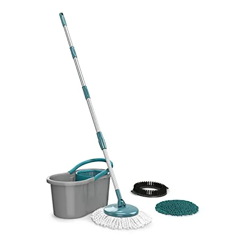 Flash Limp MOP9379 - Mop FIT Giratório 3 em 1, balde com 8 Litros e 3 opções de Refis, ( microfibra, tira pó e limpeza pesada)