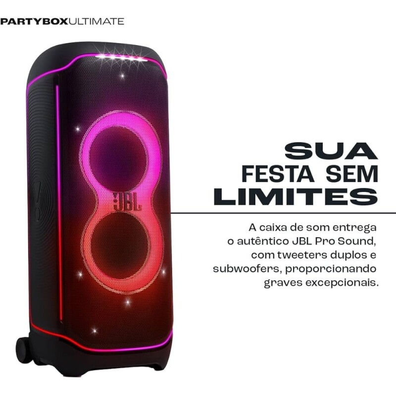 JBL Caixa de Som PartyBox Ultimate Com Wi-Fi e Bluetooth Integrados - 1100W RMS