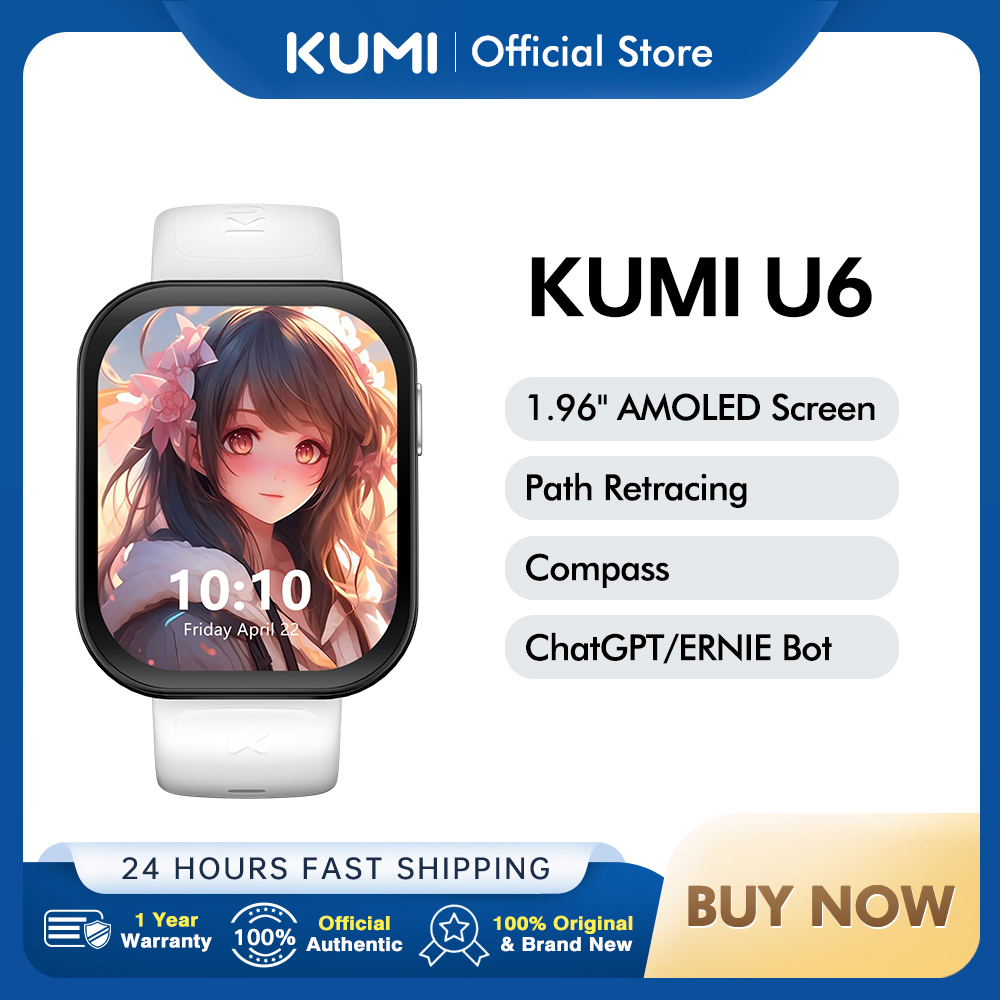 [Taxa inclusa] Smartwatch Kumi u6 1.96 ′′ tela amoled gps relógio inteligente bluetooth