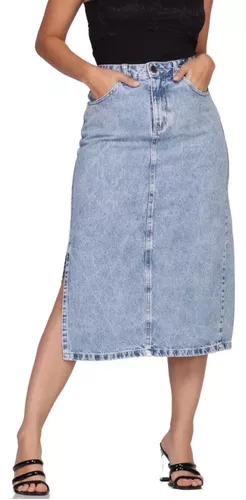 Saia Jeans Feminina Longa Midi Evangélica Cintura Alta