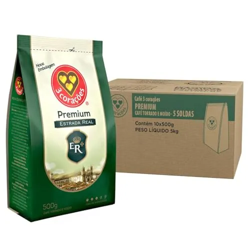 3 Corações Café Torrado e Moído Premium Estrada Real, Pacote 500g - 10 unidades (R$15,50 cada pacote)