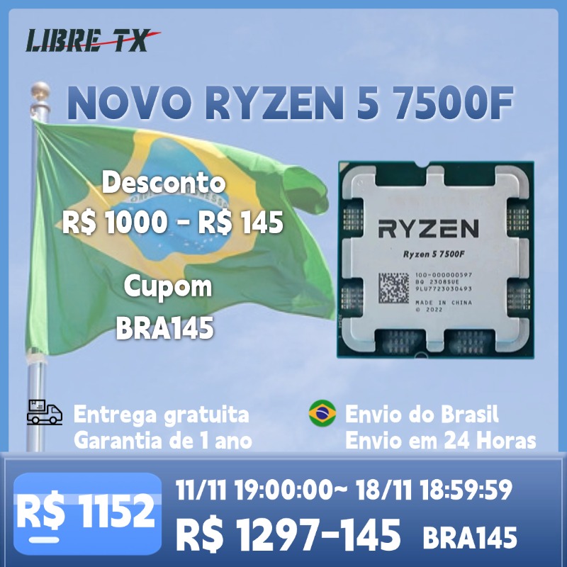 [Estoque no Brasil] Processador Ryzen 5 7500F CPU para Jogos Soquete AM5