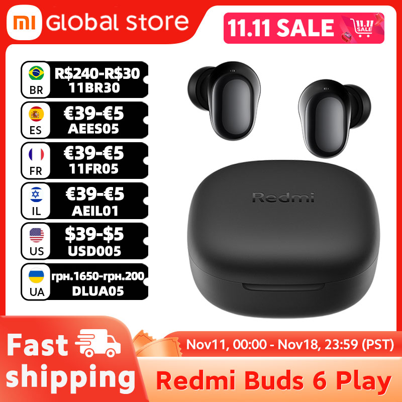 [Taxa Inclusa] Xiaomi Redmi Buds 6 Play Fone de Ouvido TWS, Driver Dinâmico, Cancelamento de Ruído AI para Chamadas, Bluetooth 5.4, 10mm