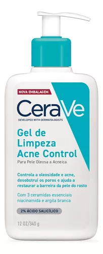 Gel De Limpeza Acne Control 340g Cerave Para Pele oleosa a acneica de Dia e Noite