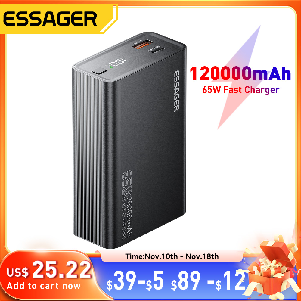 [Fora do Remessa/Gpay] Carregador Portátil Power Bank Essager 65W 20.000mAh