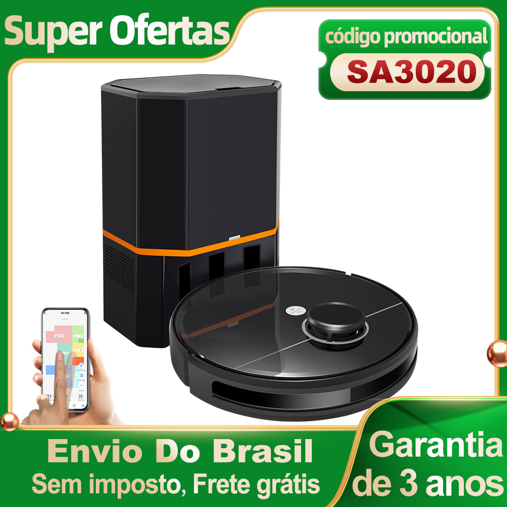 [Do Brasil]/Gpay ABIR R30 Robot Aspirador de pó com Base Auto Limpante, 6500PA