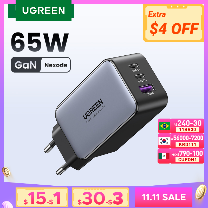 Carregador Ugreen 65W GaN 4.0 3.0 Tipo C PD