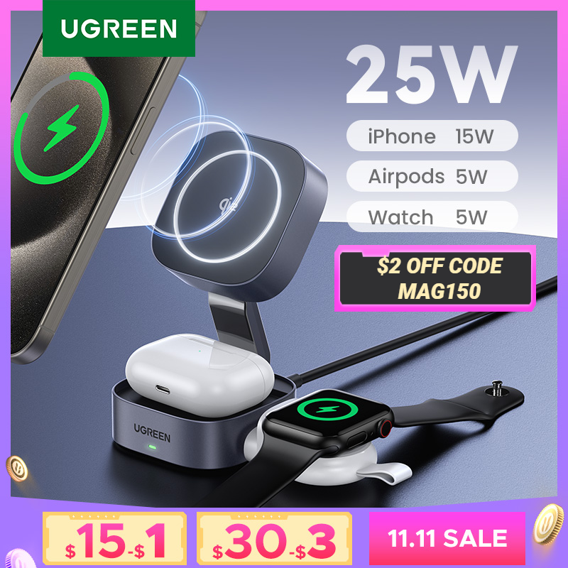 Carregador por Indução Ugreen 2 em 1 25w com Suporte Magnético