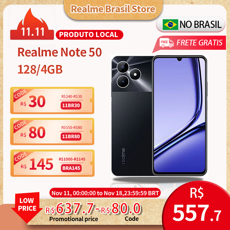 [ APP | Do Brasil | MOEDAS R$ 550 ] Celular Smartphone Realme Note 50 128GB ROM / 4GB RAM , 4G Versão Global