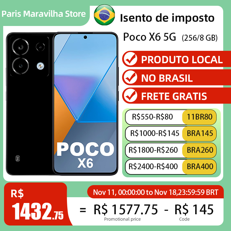 Smartphone Xiaomi Poco X6 5G ROM Global Câmera 64MP Carregador 67W