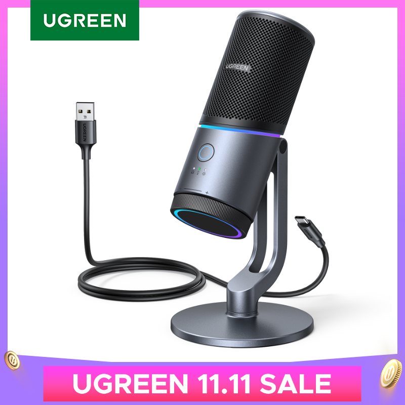 Microfone Condensador Ugreen Profissional USB com Modos RGB
