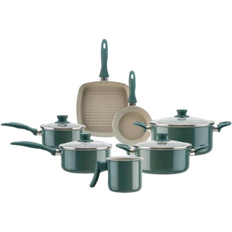 Brinox - Jogo de Panelas Antiaderente Ceramic Life Brinox Easy 7 Peças - Verde Jade