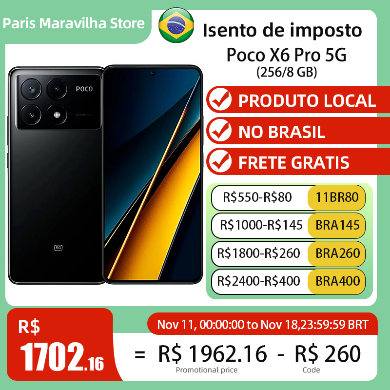 Smartphone Xiaomi POCO X6 Pro 5G 256GB 8GB - Versão Global