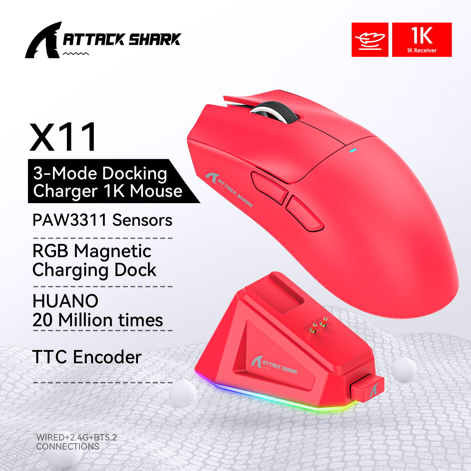 [APP/Gpay/Moedas R$ 98] Mouse Sem Fio com Dock Attack Shark X11