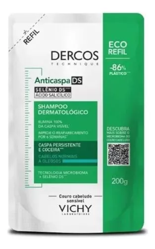 Refil Shampoo Anticaspa DS Dercos Cabelos Normais e Oleosos 200g Vichy