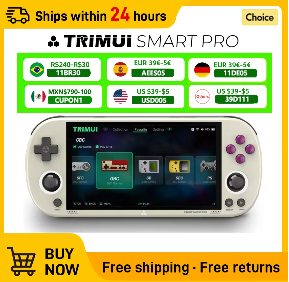 [Gpay] Console de Videogame Trimui Smart ProRetro Portátil, Sistema Linux Joystick, Iluminação RGB, 4.96