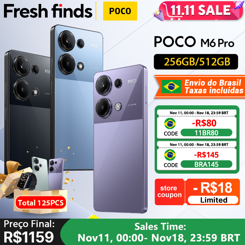 [BR] POCO M6 Pro Versão Global Helio G99 Ultra 120Hz AMOLED 64MP Câmera Tripla