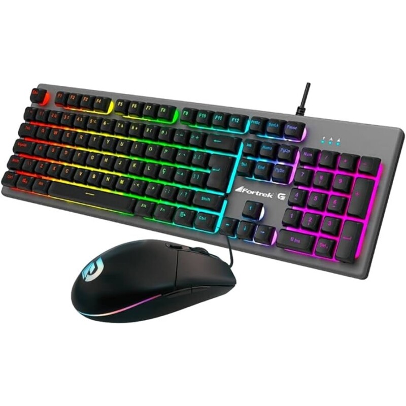 Kit Teclado + Mouse Gamer 6400dpi Rgb Rainbow Ranger Grafite Fortrek