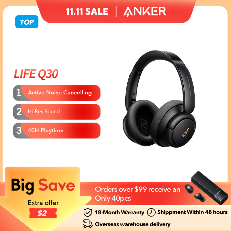 Soundcore by Anker Life Q30 Fones de ouvido híbridos com cancelamento de ruído ativo