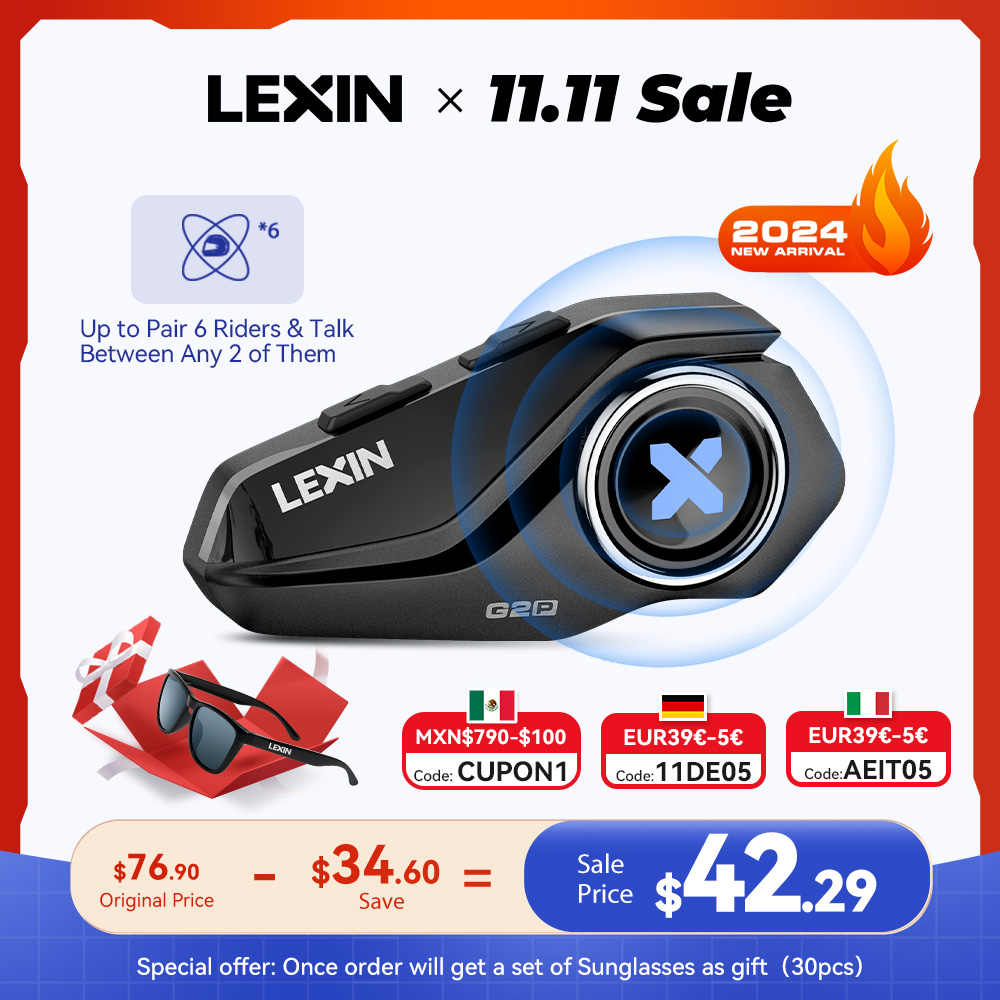 Fone de Ouvido Bluetooth para Motoqueiros Lexin G2P Capacidade para até 6 Motoqueiros