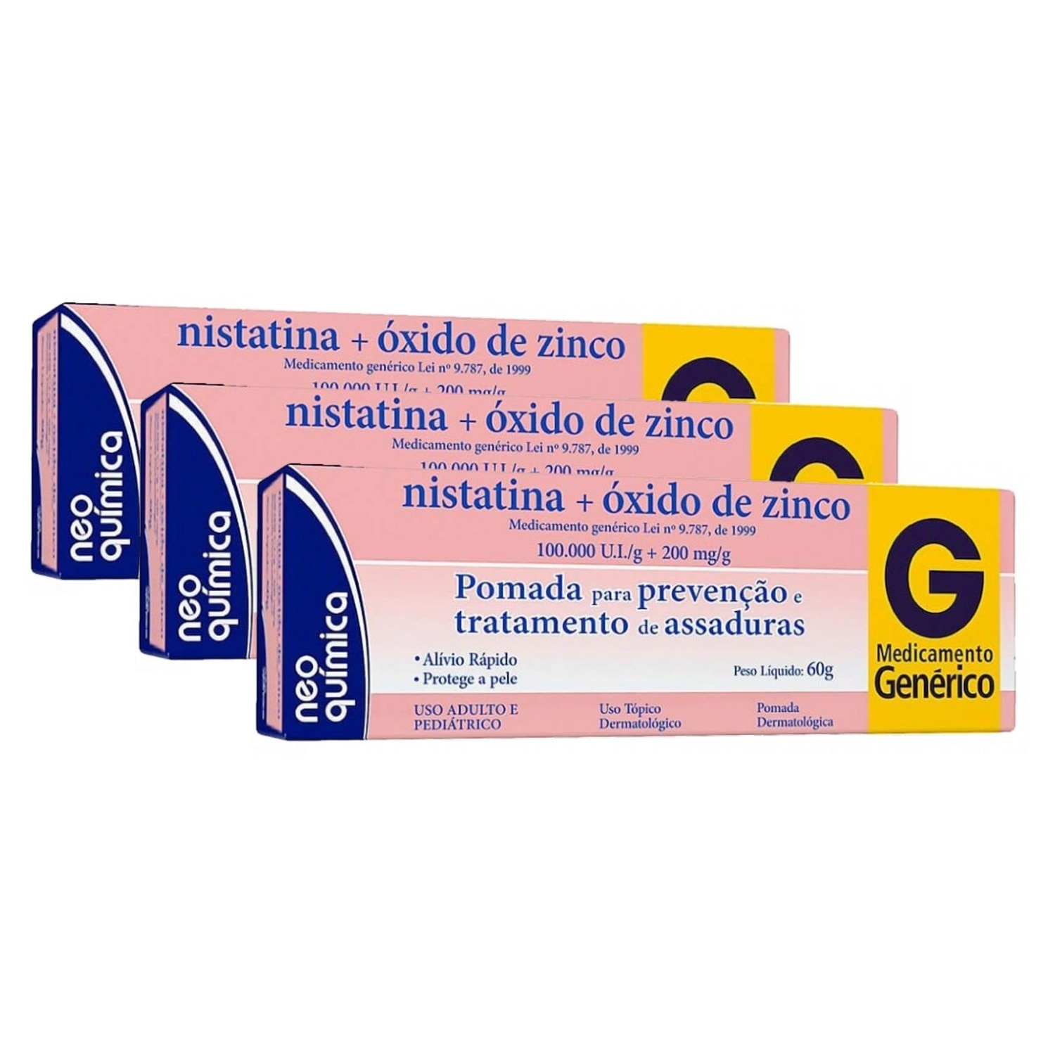 Kit 3 Unidades Nistatina + Óxido de Zinco Pomada 100.000UI + 200mg 60g Neo Química Genérico