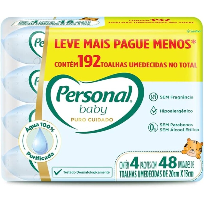 Personal Toalha Umedecida Baby Puro Cuidado Promopack - 192 Unidades